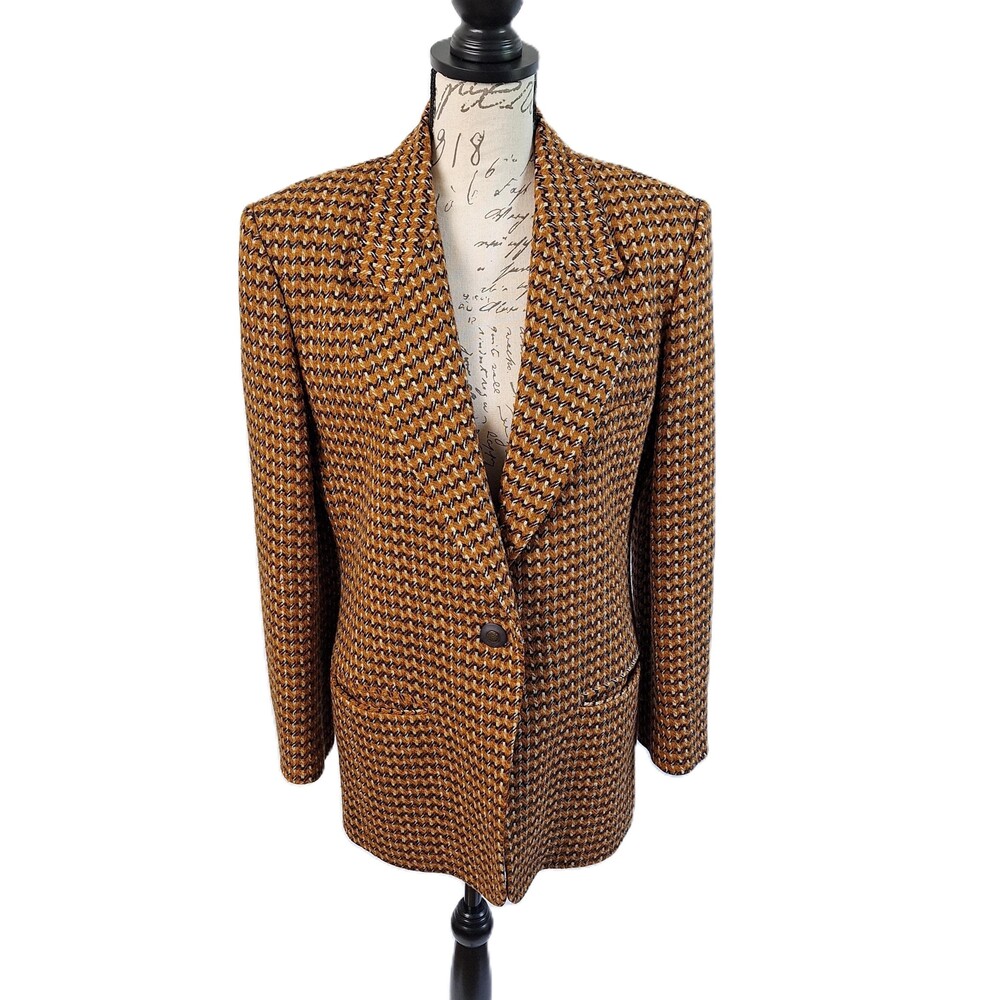 VTG Yves Saint Laurent YL Black & Burnt Orange Mid-Thigh Blazer Womens Sz 8 EVC